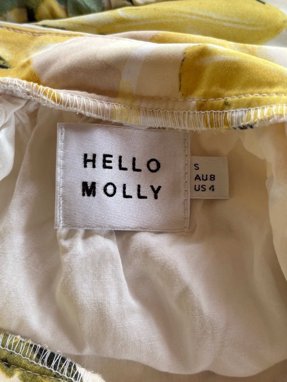 Hello Molly Yellow Floral Cutout Midi Dress with Puff Sleeves -Sz S - Picture 8 of 9